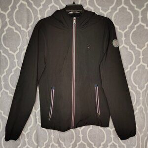 Tommy Hilfiger Jacket Mens Small Black Hooded Windbreaker Fleece Lined Outdoor